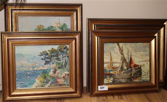 Henri Bargin, four oils, Mediterranean scenes